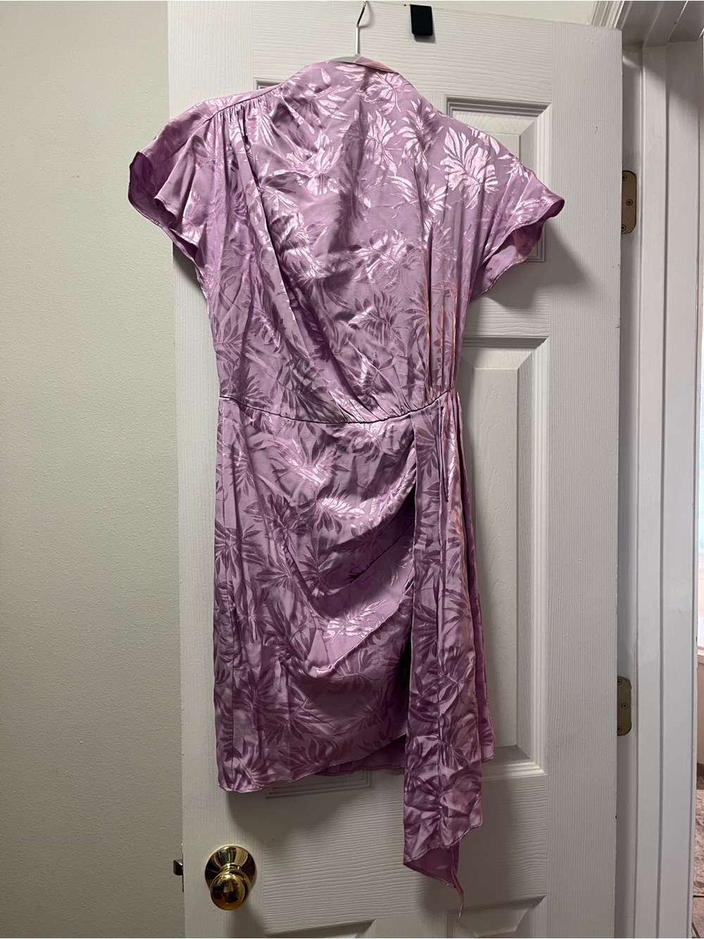 SAYLOR Lavender Pink Satin Floral Wrap Dress